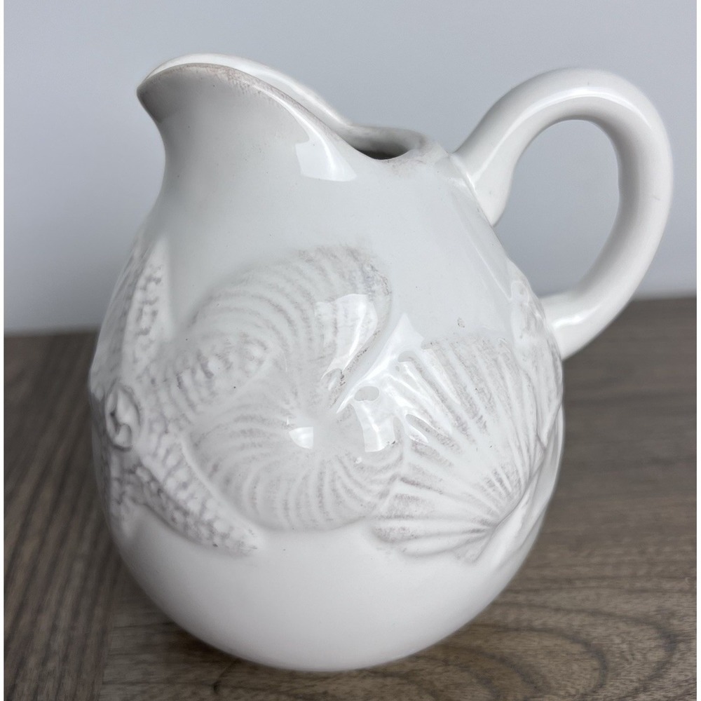 Blue Sky Embossed Creamer Seashell Pattern 2007 Ocean Beach house Decor